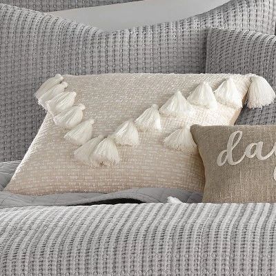 Mills Waffle Texture Tassel Decorative Pillow - Levtex Home 2 Mills Waffle Texture Tassel Decorative Pillow - Levtex Home - Image 2