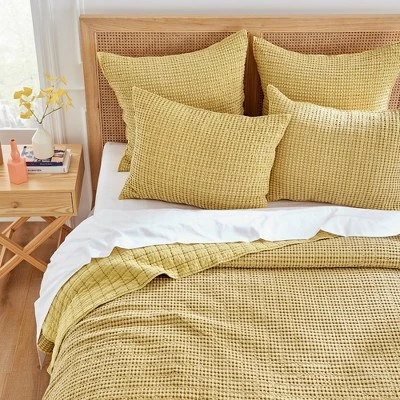 Mills Waffle Ochre Euro Sham Set Of 2- Levtex Home 2 Mills Waffle Ochre Euro Sham Set Of 2- Levtex Home - Image 2