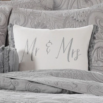 Perla Grey Mr. & Mrs Decorative Pillow - Levtex Home 1 Perla Grey Mr. & Mrs Decorative Pillow - Levtex Home