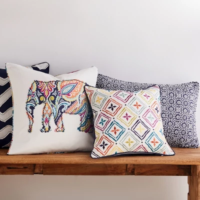 Magnolia Navy Batik Decorative Pillow - Levtex Home 1 Magnolia Navy Batik Decorative Pillow - Levtex Home