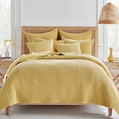 Mills Waffle Ochre Euro Sham Set Of 2- Levtex Home 3 Mills Waffle Ochre Euro Sham Set Of 2- Levtex Home - Image 3