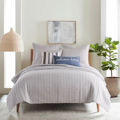 Tobago Stripe Charcoal Euro Sham Set - Two Euro Shams - Levtex Home 2 Tobago Stripe Charcoal Euro Sham Set - Two Euro Shams - Levtex Home - Image 2