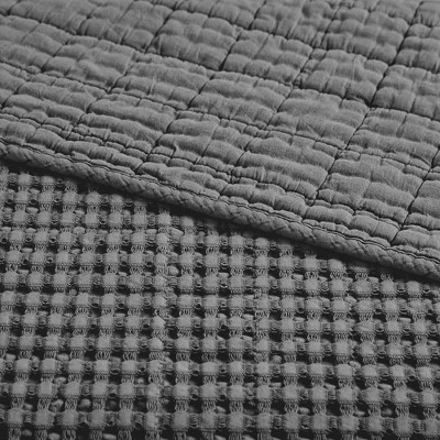 Mills Waffle Charcoal Quilted Throw - Levtex Home 3 Mills Waffle Charcoal Quilted Throw - Levtex Home - Image 3