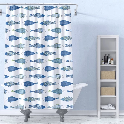 Catalina Fish Lined Shower Curtain With Grommets - Levtex Home 1 Catalina Fish Lined Shower Curtain With Grommets - Levtex Home