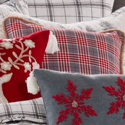 Villa Lugano Sleigh Bells Gray Plaid Pillow - By Levtex Home